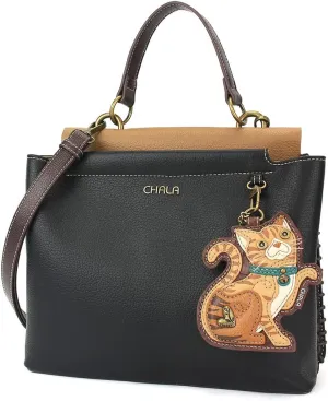 CHALA Charming Satchel - Orange Tabby Cat - Black