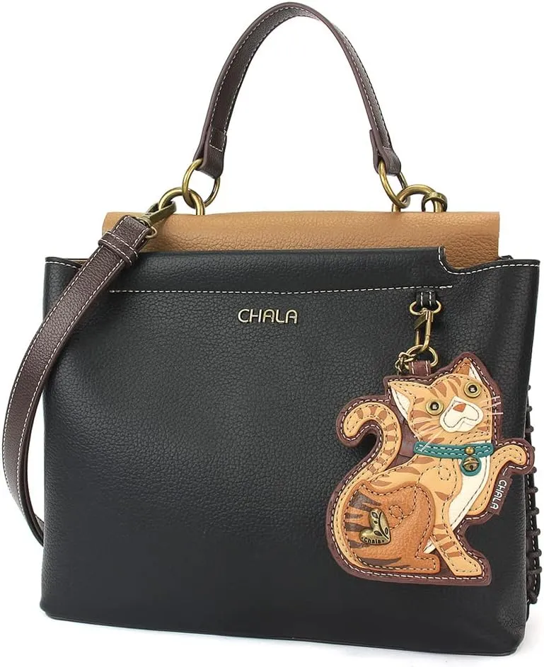 CHALA Charming Satchel - Orange Tabby Cat - Black