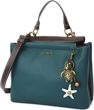 CHALA Charming Satchel with Adjustable Strap - Metal Turtle - Turquoise