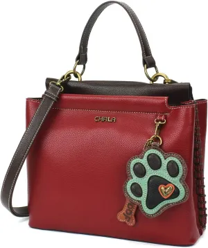 CHALA Charming Satchel with Adjustable Strap - Paw Print - Burgundy