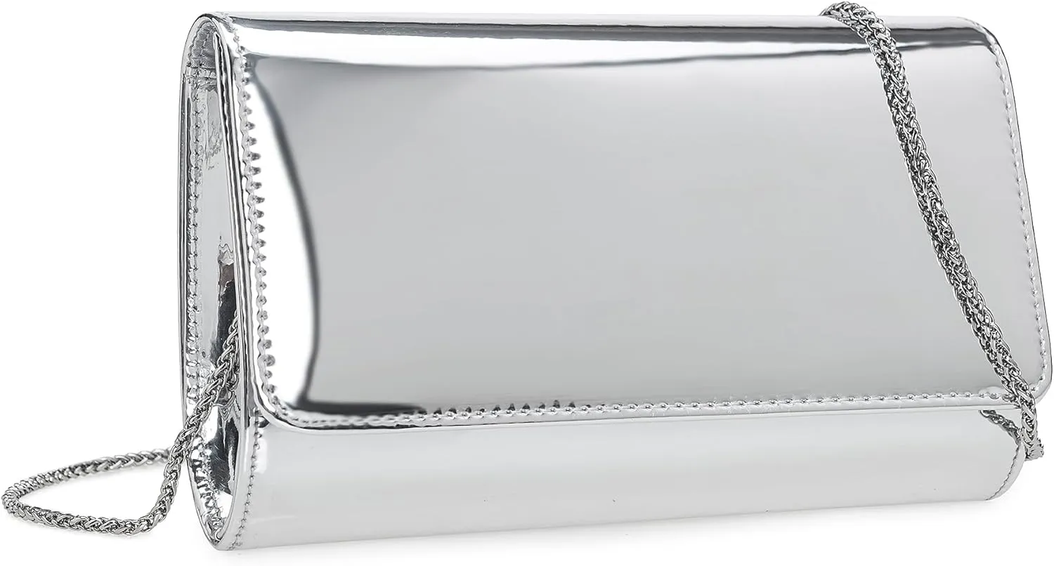 CHARMING TAILOR Faux Leather Wedding Clutch for Women Metallic PU Formal Bag Mirrored Patent Evening Party Purse