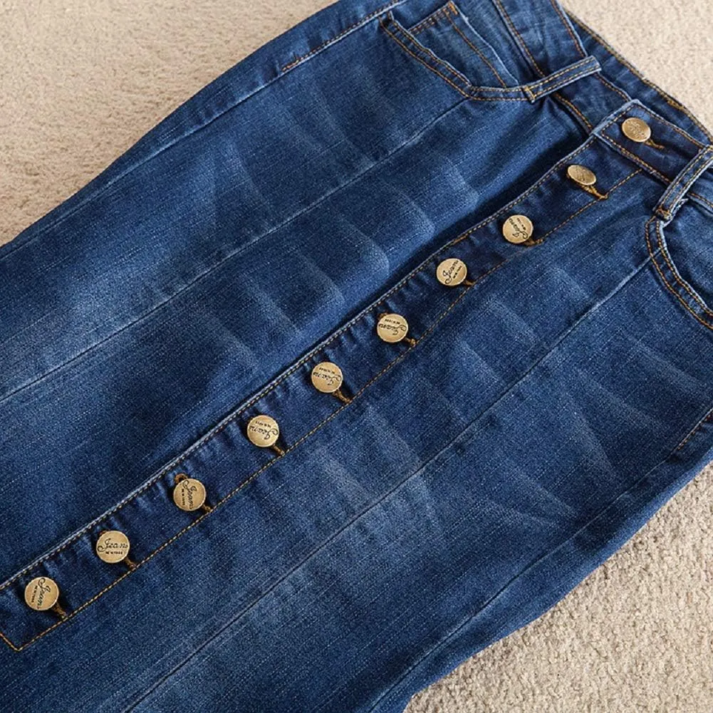 CHARTOU Women's Elegant Exposed Button-Fly Flared Mermaid Long Denim Skirt