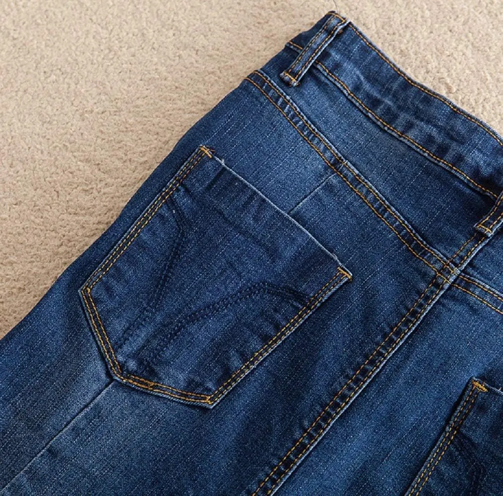 CHARTOU Women's Elegant Exposed Button-Fly Flared Mermaid Long Denim Skirt