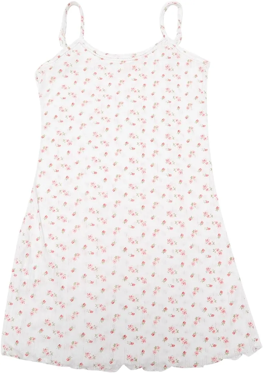 cheibear Womens Nightgown Spaghetti Strap Sleeveless Ruffle Hem Sleep Dress Pointelle Lingerie Mini Nightshirt