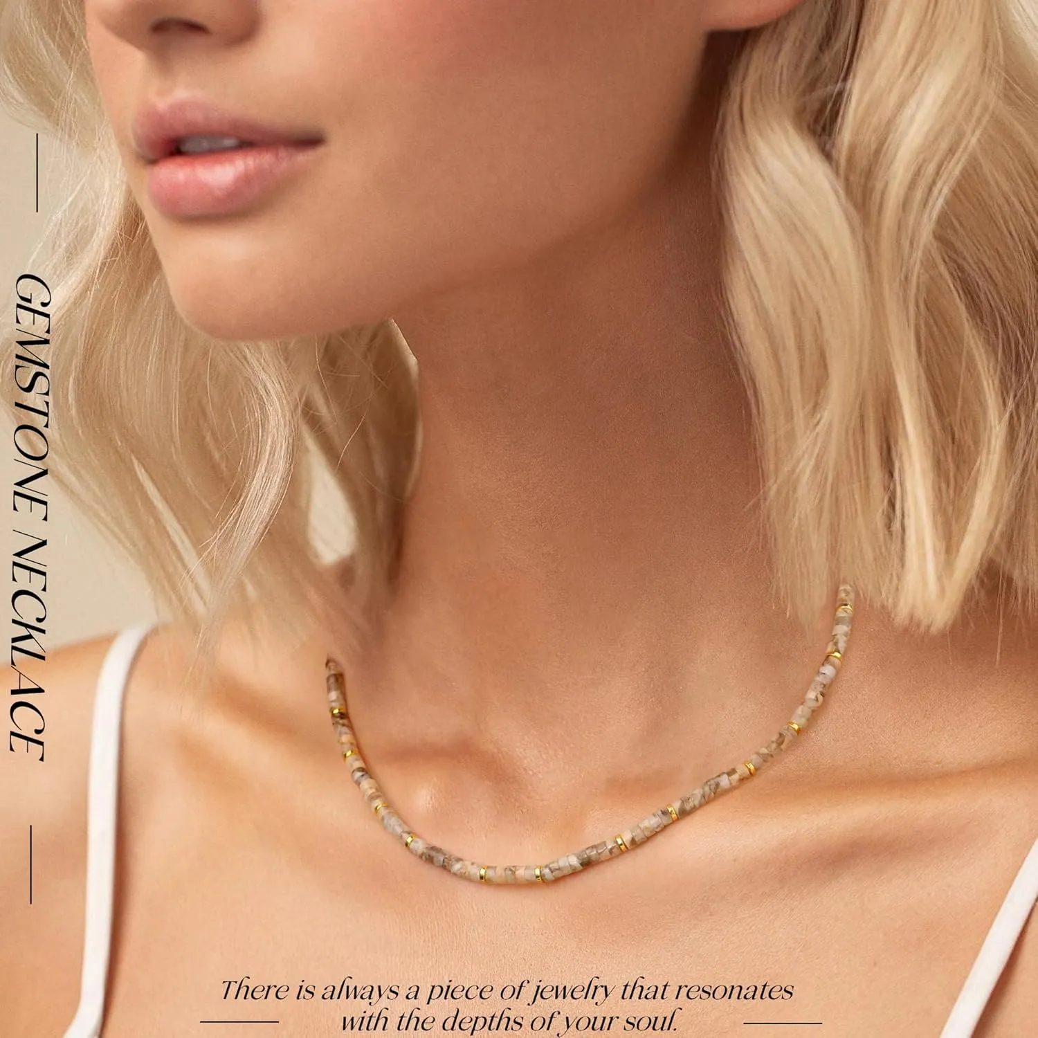 Choker Necklace for Women,Gemstone Beaded Necklace Choker Necklaces for Women Stocking Stuffers for Teens Gifts for Her Adjustable 14k Gold Anniversary Birthday Christmas Jewelry