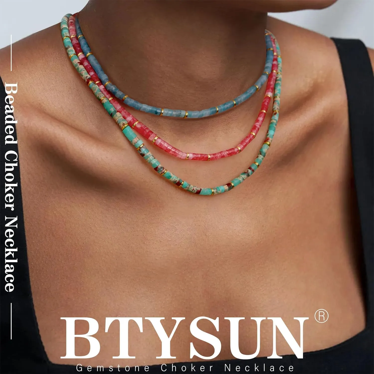 Choker Necklace for Women,Gemstone Beaded Necklace Choker Necklaces for Women Stocking Stuffers for Teens Gifts for Her Adjustable 14k Gold Anniversary Birthday Christmas Jewelry