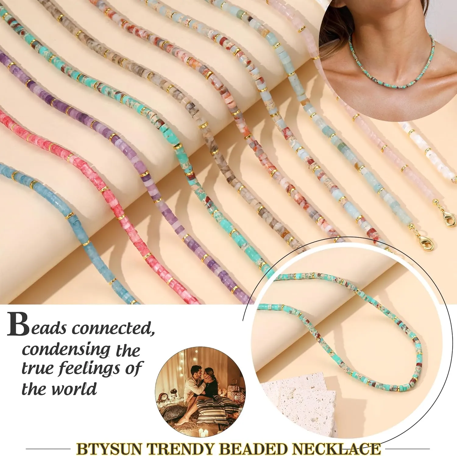 Choker Necklace for Women,Gemstone Beaded Necklace Choker Necklaces for Women Stocking Stuffers for Teens Gifts for Her Adjustable 14k Gold Anniversary Birthday Christmas Jewelry
