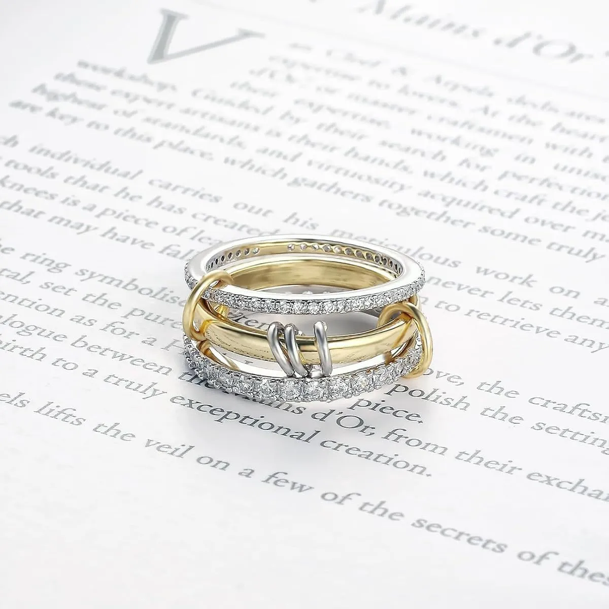 Chunky Gold Stackable Rings for women Multi-Link Connected Ring Non Tarnish 18 K Gold Plated Statement Set Dainty CZ Cubic Zirconia Silver Trendy Fashion Ring Jewelry Gift for Christmas