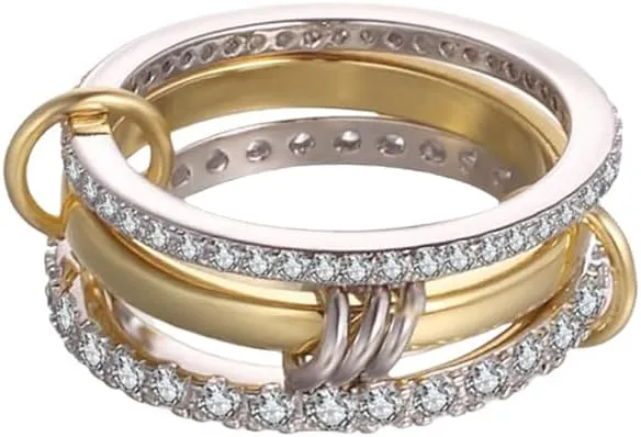 Chunky Gold Stackable Rings for women Multi-Link Connected Ring Non Tarnish 18 K Gold Plated Statement Set Dainty CZ Cubic Zirconia Silver Trendy Fashion Ring Jewelry Gift for Christmas