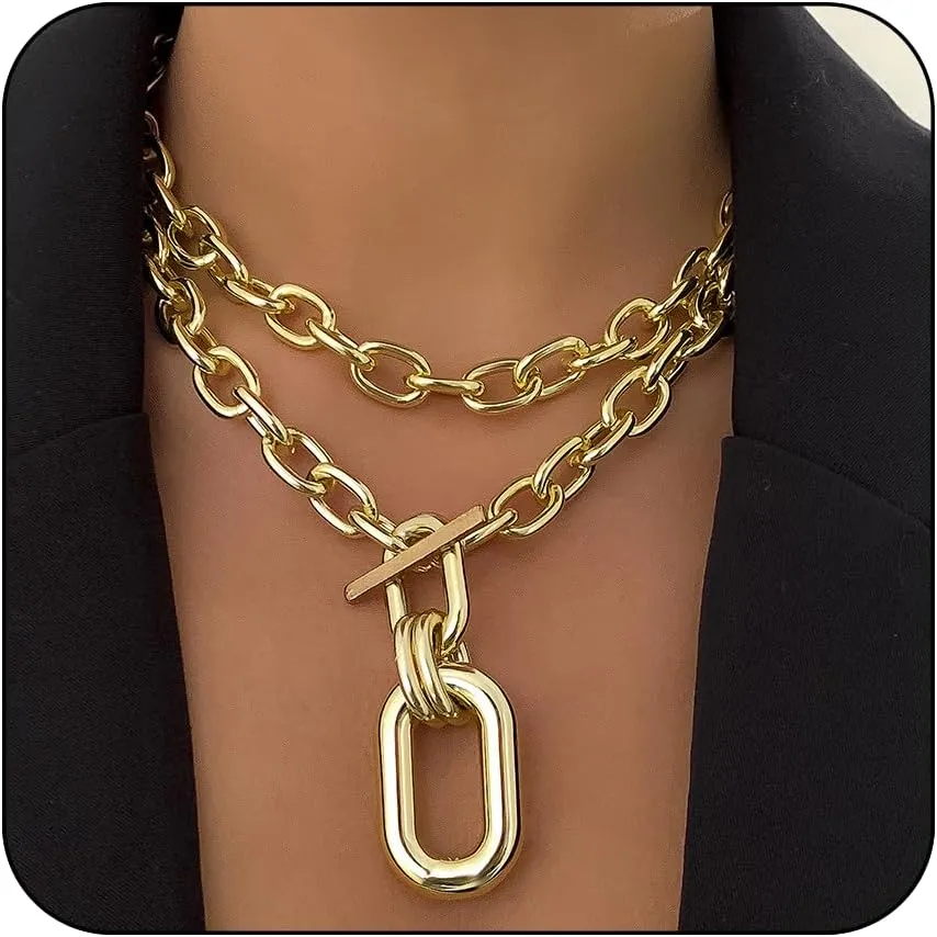 Chunky Necklace Layered Necklaces for Women Chunky Layered Necklaces Chunky Link Chain Choker Necklaces Birthday