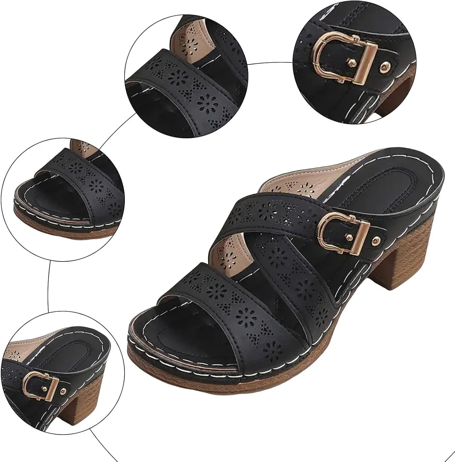 Chunky Sandals for Women Dressy Flower Cut Out Wedges Sandals Comfortable Slides Walking Flip Flops Lightweight Fashion Sandal Summer Beach Shoes