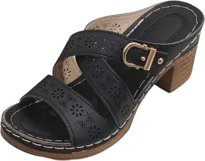 Chunky Sandals for Women Dressy Flower Cut Out Wedges Sandals Comfortable Slides Walking Flip Flops Lightweight Fashion Sandal Summer Beach Shoes