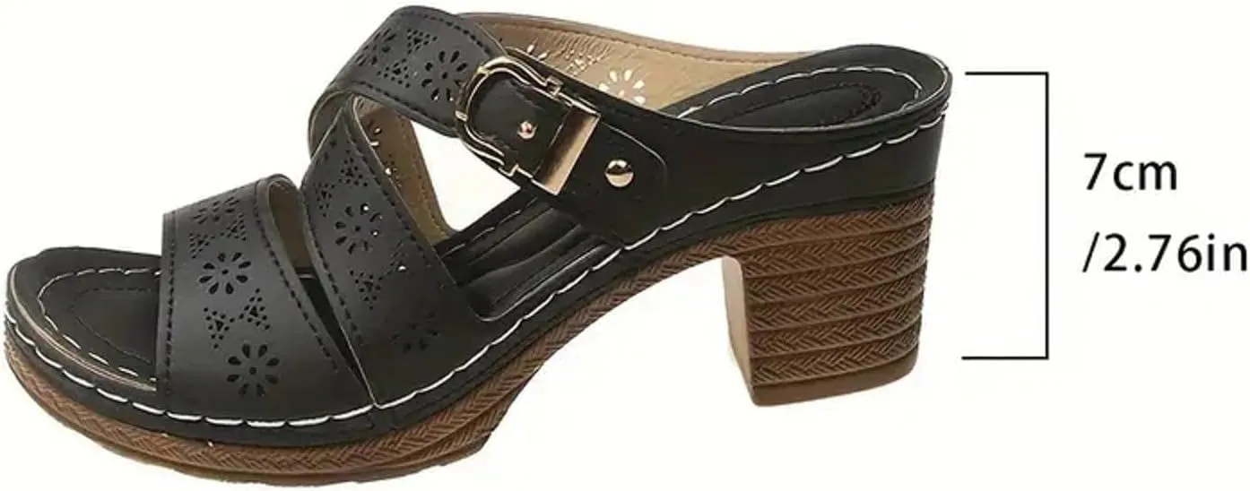 Chunky Sandals for Women Dressy Flower Cut Out Wedges Sandals Comfortable Slides Walking Flip Flops Lightweight Fashion Sandal Summer Beach Shoes