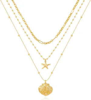 CLASSYZINT Gold Beaded Shell Necklace Shell Starfish Necklaces Seashell Pendant Necklaces Jewelry