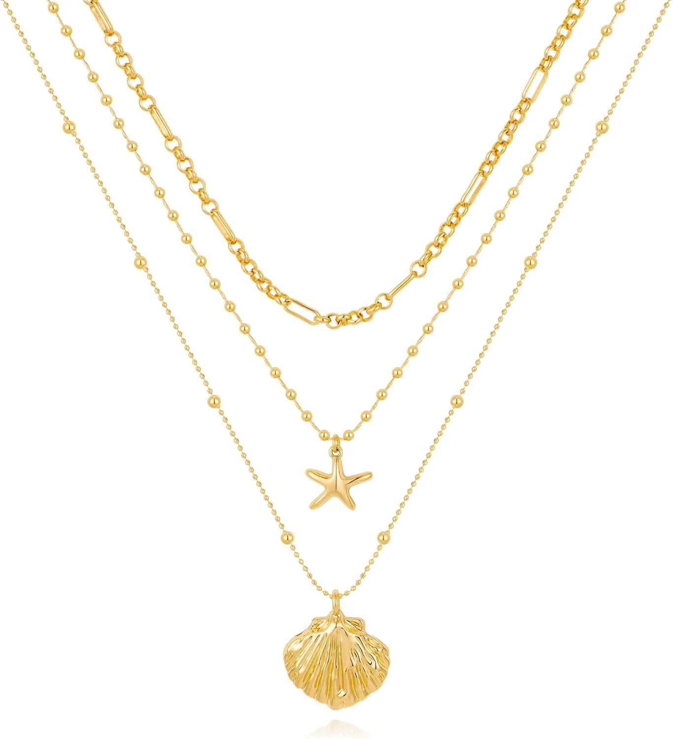 CLASSYZINT Gold Beaded Shell Necklace Shell Starfish Necklaces Seashell Pendant Necklaces Jewelry