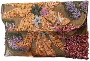 Clutch Bag for Women Evening Handbag Sequin Leaf Purse Vintage Embroidered Elegant for Wedding Party