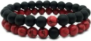 CNLQ Long Distance Bracelets For Lovers Couples Matching Gift Matte Agate 8mm Bead Stone (Elastic Red)