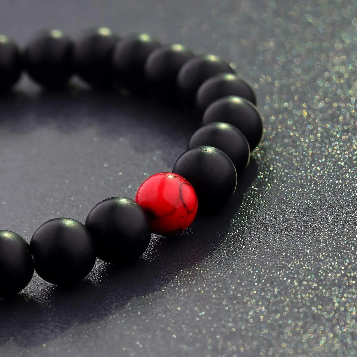 CNLQ Long Distance Bracelets For Lovers Couples Matching Gift Matte Agate 8mm Bead Stone (Elastic Red)