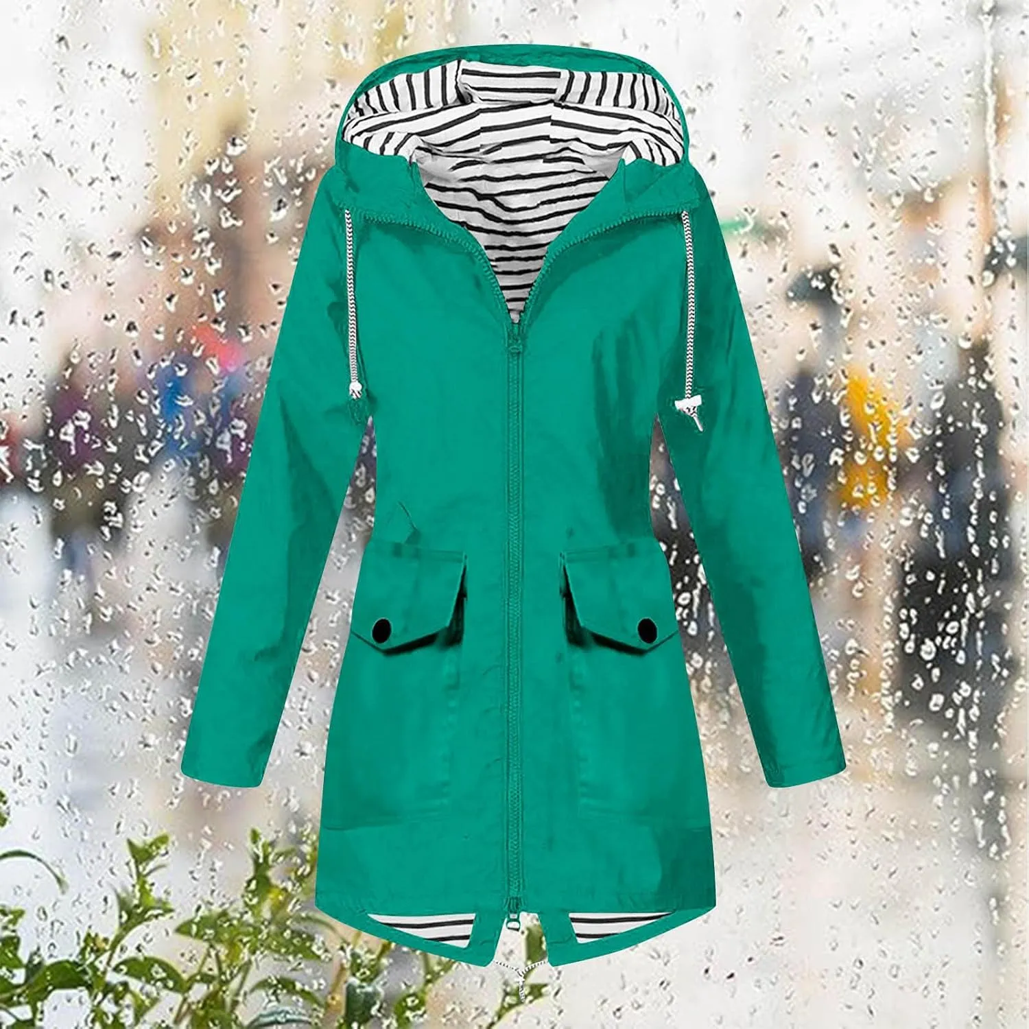 Coat for Women Winter, Women Solid Rain Jacket Rainwear Outdoor Plus Windproof Hooded Active Windbreaker