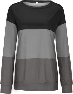 Color Block Striped Top for Women Fashion Hip Hop Y2K Round Neck Vacation Sweatshirt Long Sleeve Work Casual Pullover