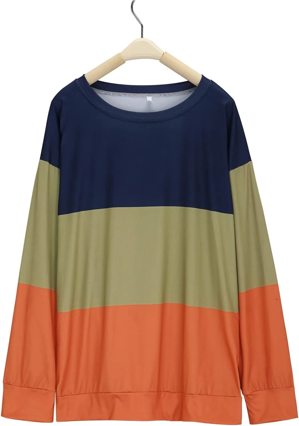 Color Block Striped Top for Women Fashion Hip Hop Y2K Round Neck Vacation Sweatshirt Long Sleeve Work Casual Pullover