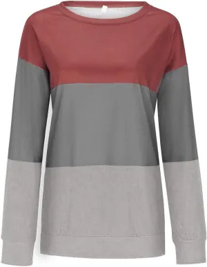 Color Block Striped Top for Women Fashion Hip Hop Y2K Round Neck Vacation Sweatshirt Long Sleeve Work Casual Pullover
