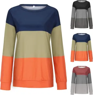 Color Block Striped Top for Women Fashion Hip Hop Y2K Round Neck Vacation Sweatshirt Long Sleeve Work Casual Pullover