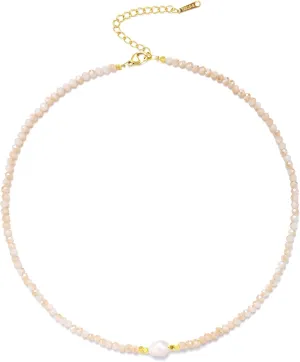Colorful Beaded Necklaces for Women Crystal Bead Necklace Beach Necklaces Boho Necklaces for Women Pearl Beaded Choker Necklace Stainless Steel 18K Gold Plated Choker