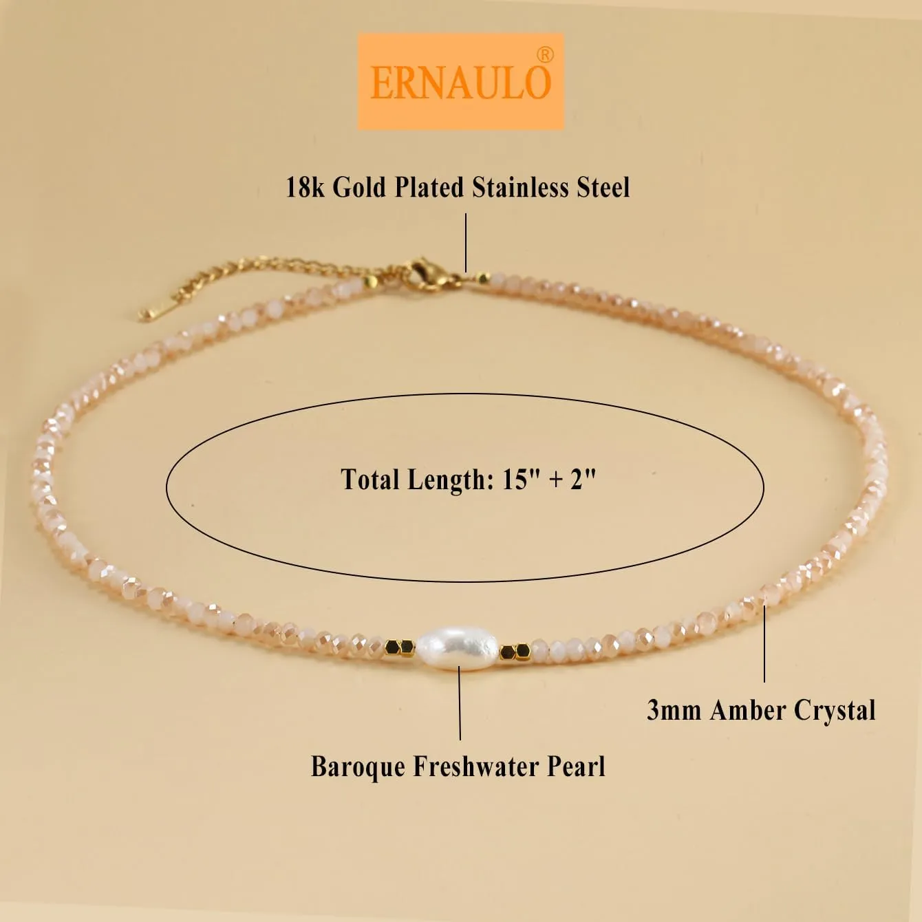 Colorful Beaded Necklaces for Women Crystal Bead Necklace Beach Necklaces Boho Necklaces for Women Pearl Beaded Choker Necklace Stainless Steel 18K Gold Plated Choker