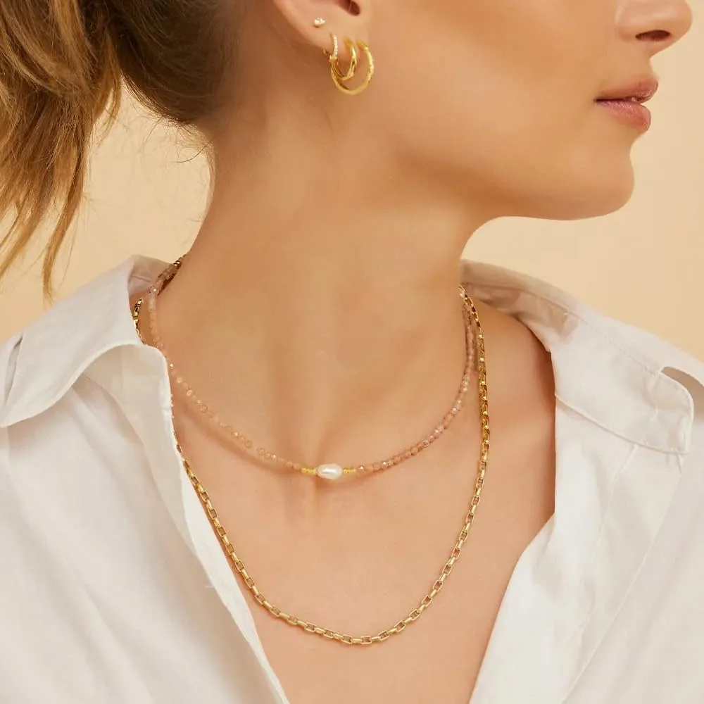 Colorful Beaded Necklaces for Women Crystal Bead Necklace Beach Necklaces Boho Necklaces for Women Pearl Beaded Choker Necklace Stainless Steel 18K Gold Plated Choker
