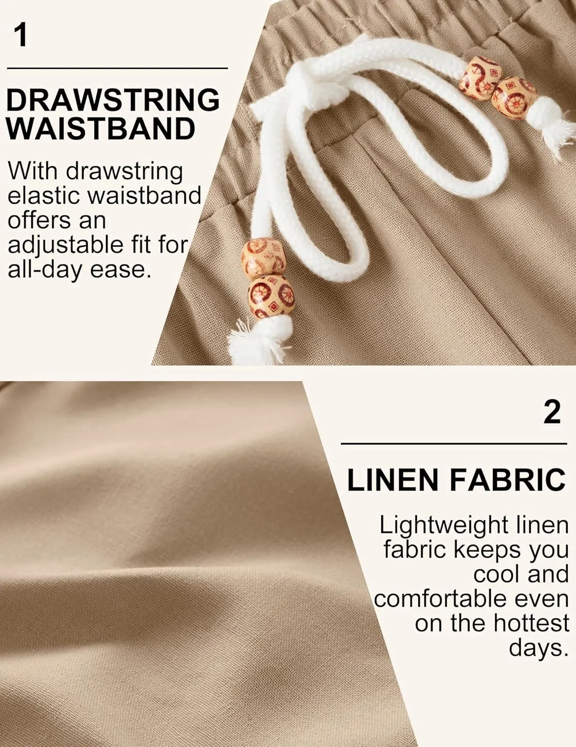 COOFANDY Mens Linen Shorts Casual Drawstring Elastic Waist Lightweight Summer Vacation Beach Shorts