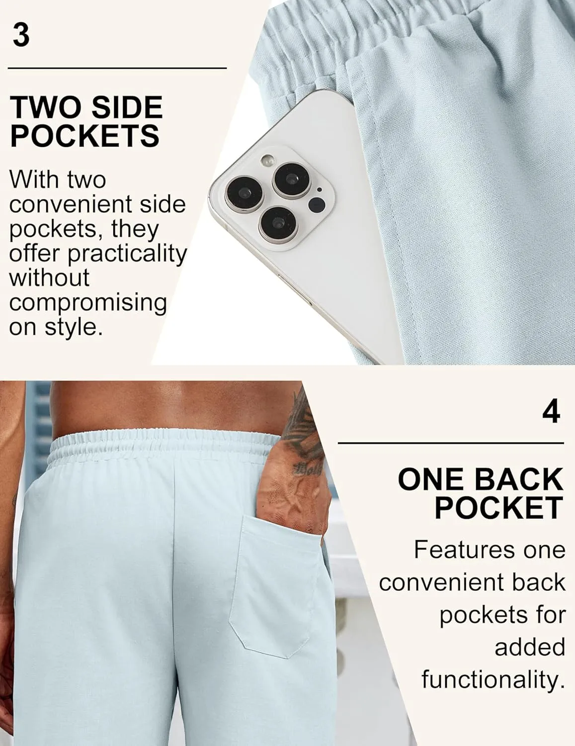 COOFANDY Mens Linen Shorts Casual Drawstring Elastic Waist Lightweight Summer Vacation Beach Shorts