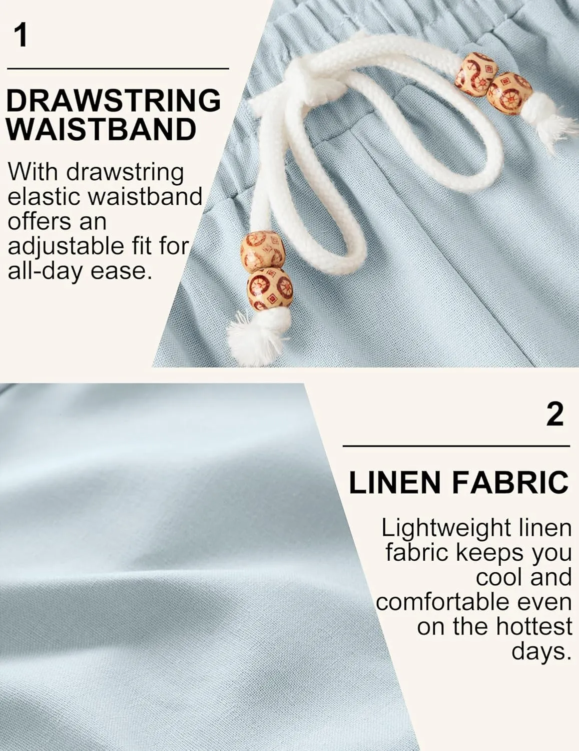 COOFANDY Mens Linen Shorts Casual Drawstring Elastic Waist Lightweight Summer Vacation Beach Shorts