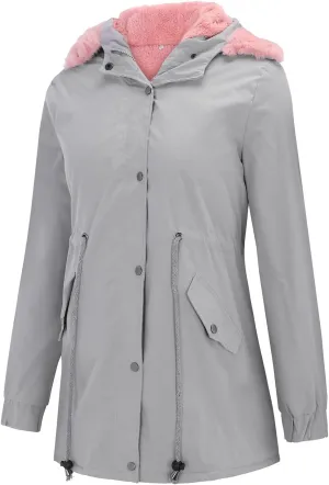 cooki Winter Coats for Women Cotton Coat Thicken Fleece Lined Trench Coats Warm Windbreaker Faux Fur Hooded Parka Jacket