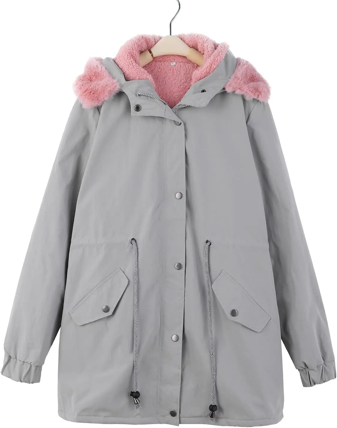 cooki Winter Coats for Women Cotton Coat Thicken Fleece Lined Trench Coats Warm Windbreaker Faux Fur Hooded Parka Jacket
