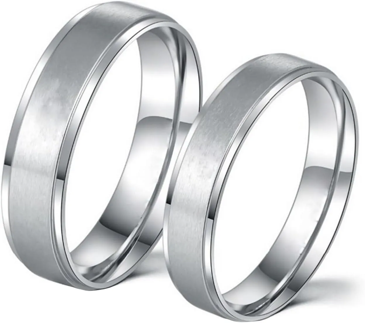 Couples Matching Rings Set, Wedding Rings Sets for Him and Her Stainless Steel Comfort Fit Silver Brushed Ring 6mm/8mm