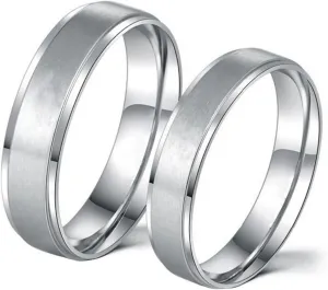Couples Matching Rings Set, Wedding Rings Sets for Him and Her Stainless Steel Comfort Fit Silver Brushed Ring 6mm/8mm