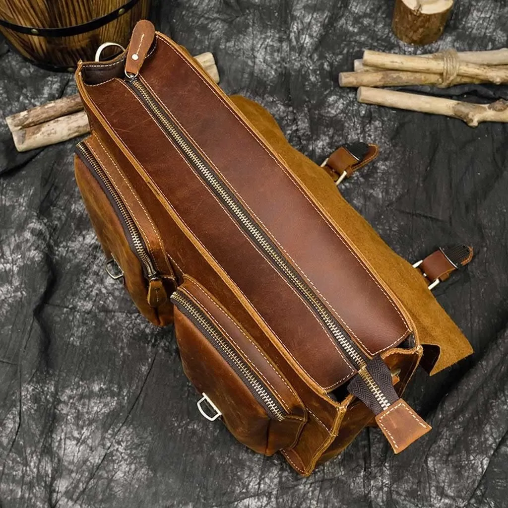 Crazy Horse Leather Briefcase 16 Inch Laptop Messenger Bag Handbag Multifunctional Youth Men Business Travel Shoulder Bag (Color : Light Brown, Size : 15.7x11.8x3.9 inch)