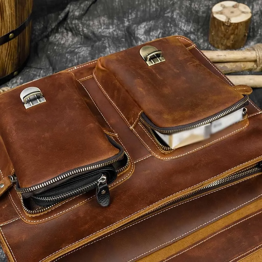 Crazy Horse Leather Briefcase 16 Inch Laptop Messenger Bag Handbag Multifunctional Youth Men Business Travel Shoulder Bag (Color : Light Brown, Size : 15.7x11.8x3.9 inch)