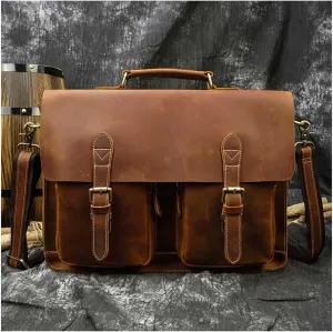 Crazy Horse Leather Briefcase 16 Inch Laptop Messenger Bag Handbag Multifunctional Youth Men Business Travel Shoulder Bag (Color : Light Brown, Size : 15.7x11.8x3.9 inch)