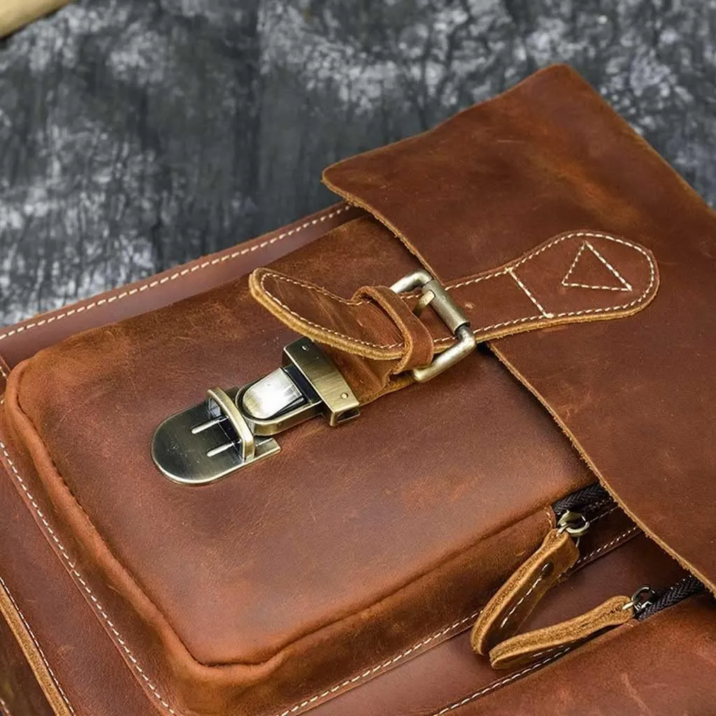 Crazy Horse Leather Briefcase 16 Inch Laptop Messenger Bag Handbag Multifunctional Youth Men Business Travel Shoulder Bag (Color : Light Brown, Size : 15.7x11.8x3.9 inch)