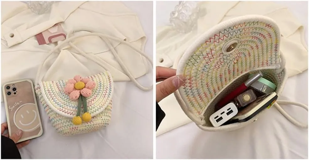 Crossbody Bags for Women Cotton Cross Body Purses Cute Handbags Flower Shoulder Bag Satchel Phone Wallet Multi(Pink Flower)