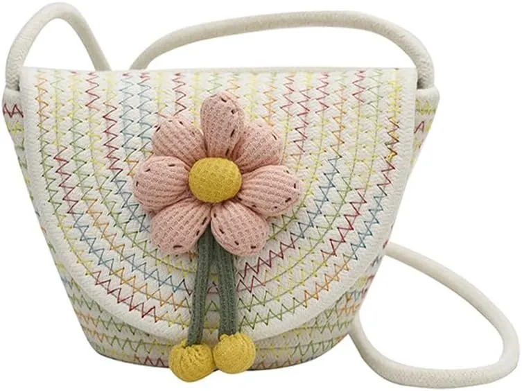 Crossbody Bags for Women Cotton Cross Body Purses Cute Handbags Flower Shoulder Bag Satchel Phone Wallet Multi(Pink Flower)