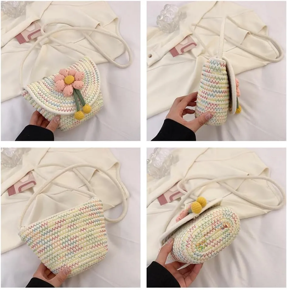 Crossbody Bags for Women Cotton Cross Body Purses Cute Handbags Flower Shoulder Bag Satchel Phone Wallet Multi(Pink Flower)