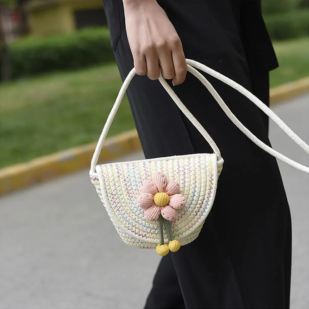 Crossbody Bags for Women Cotton Cross Body Purses Cute Handbags Flower Shoulder Bag Satchel Phone Wallet Multi(Pink Flower)