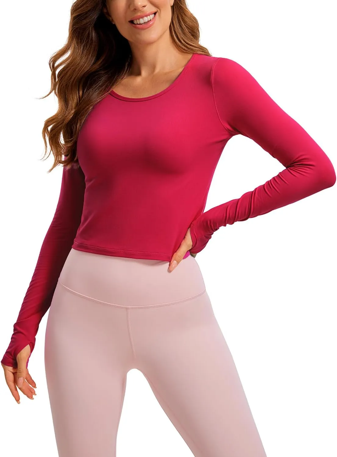 CRZ YOGA Long Sleeve Crop Tops for Women Workout Cropped T-Shirts Yoga Slim Fit Athletic Gym Shirts with Thumb Hole
