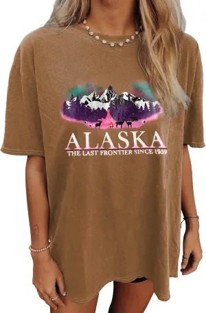 CSDAJIO Women's Graphic Oversized Tshirt Vintage Half Sleeve Round Neck Baggy Tee Summer Casual Tunic Shirt
