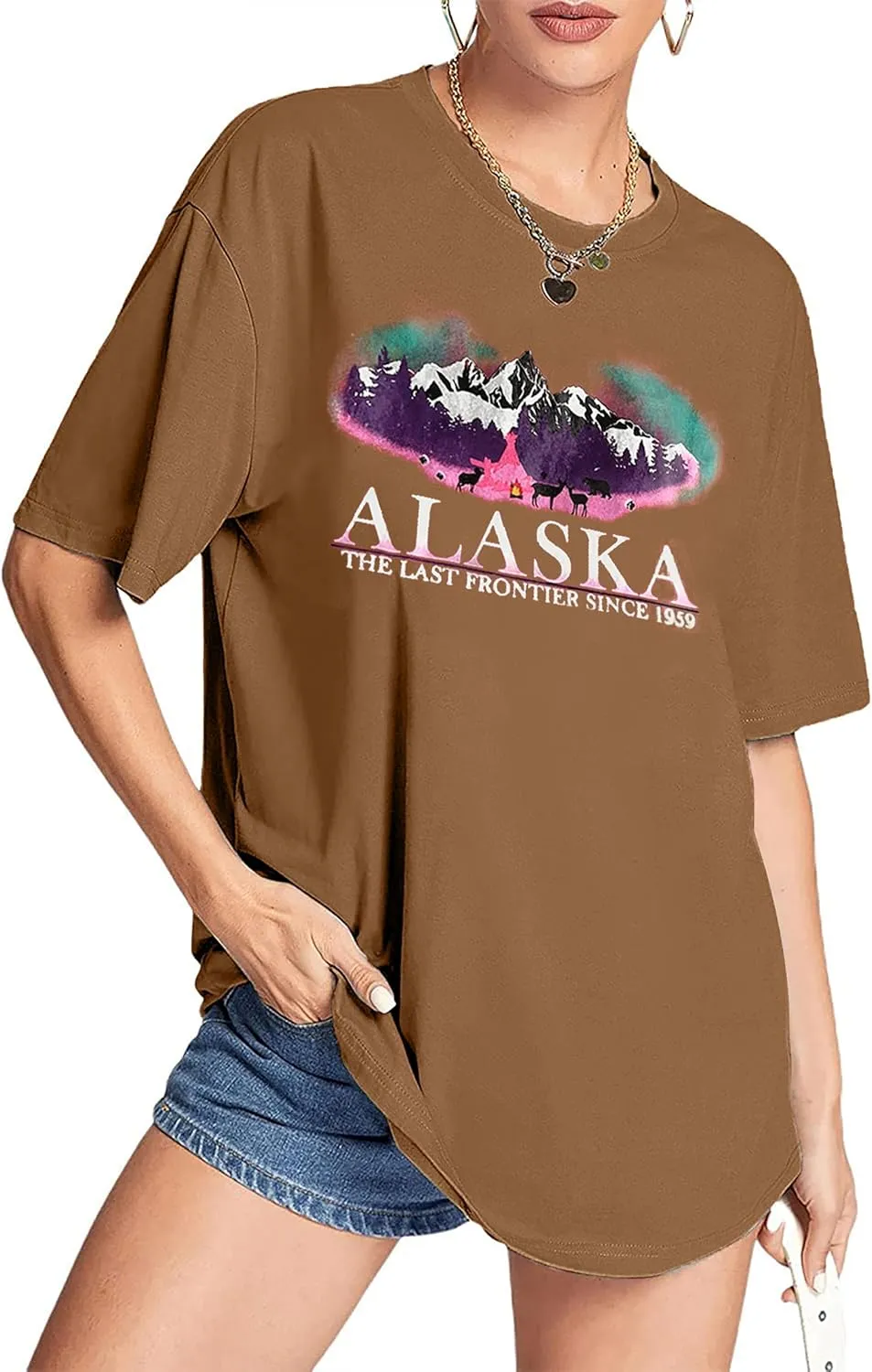 CSDAJIO Women's Graphic Oversized Tshirt Vintage Half Sleeve Round Neck Baggy Tee Summer Casual Tunic Shirt