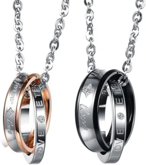 Cupimatch Couples Pendant Necklace 2PCS Stainless Steel Necklaces Friendship Necklaces Matching Necklaces Interlocking Ring Band Pendant Couples Necklaces with 18" & 20" Chain