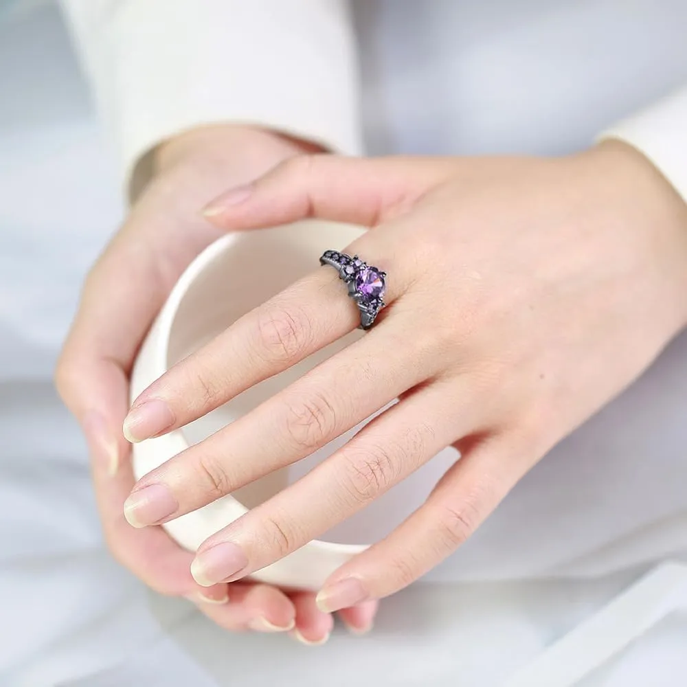 Custom Engraved Couple Rings Set Promise Rings for Him and Her Purple Matching Wedding Rings for Couples Black and Blue Titanium Rings for Men Wedding Band CZ Engagement Ring for Women,Size 5-13